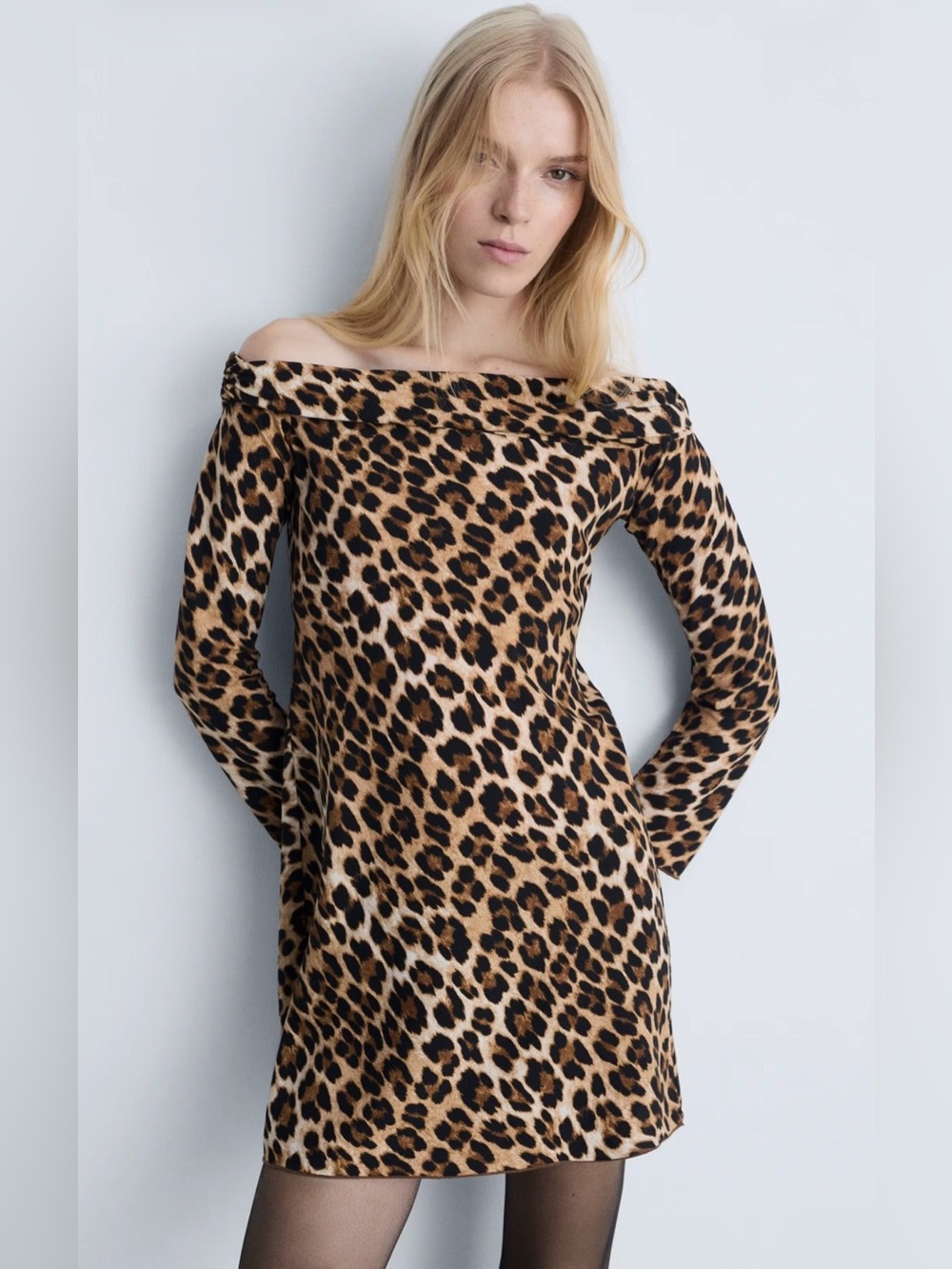 NWOT- Mango LEOPARD-PRINT OFF-THE-SHOULDER DRESS, size US2
